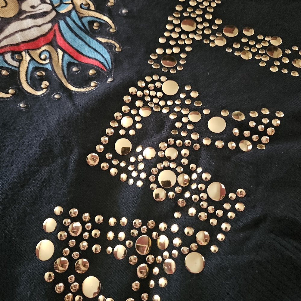 RARE Ed Hardy Black Knit Zipper Top with Gold Accents Beautiful ART